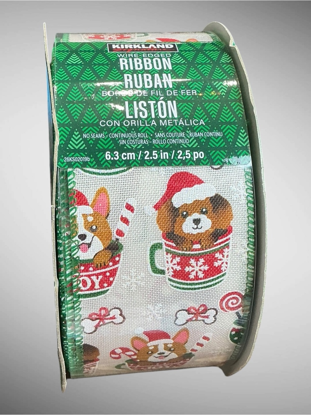 Costco Christmas Ribbon Dogs Wire Edged 2.5” x 50 Yards Kirkland Signature NWT